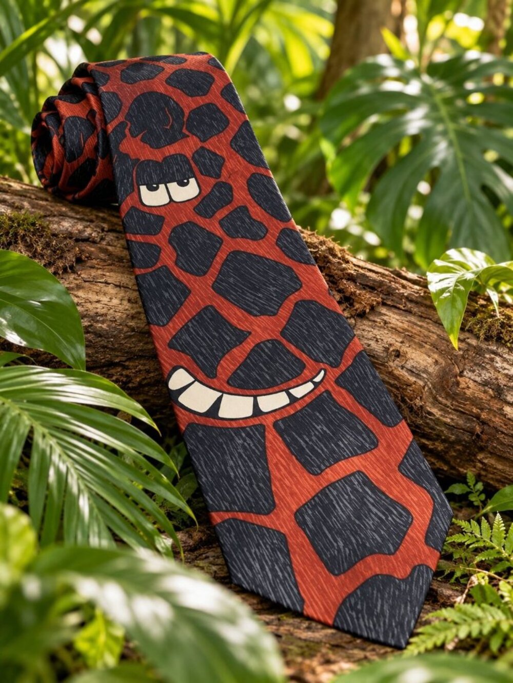 Tim Agee II Giraffe Cartoon Necktie Save Children Brown Black Novelty Fine Snag